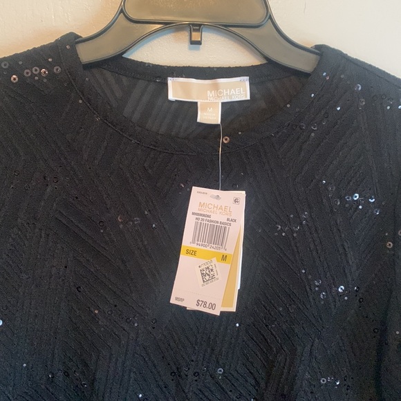MICHAEL KORS NWT black sparkly long sleeve top MED - Picture 2 of 5